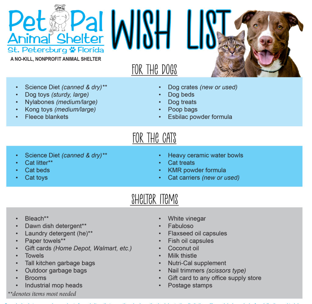 Wish Lists - Pet Pal Animal Shelter